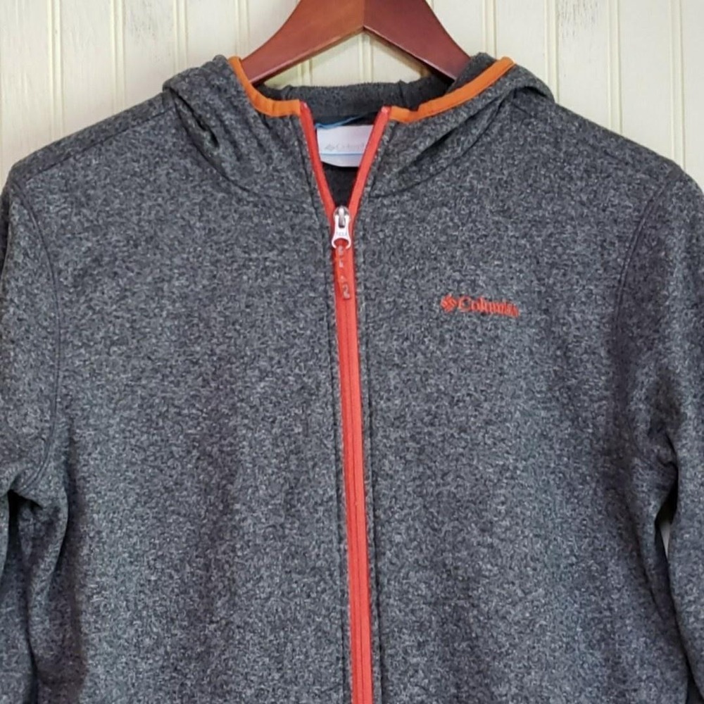 Columbia Jacket Teens XL Gray Hooded Full Zip Sweater Fleece Pockets Knit
